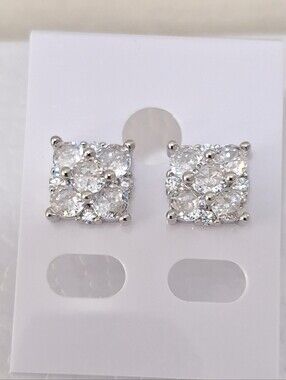 Square  Shape 5 Diamonds Round Shape stud earrings